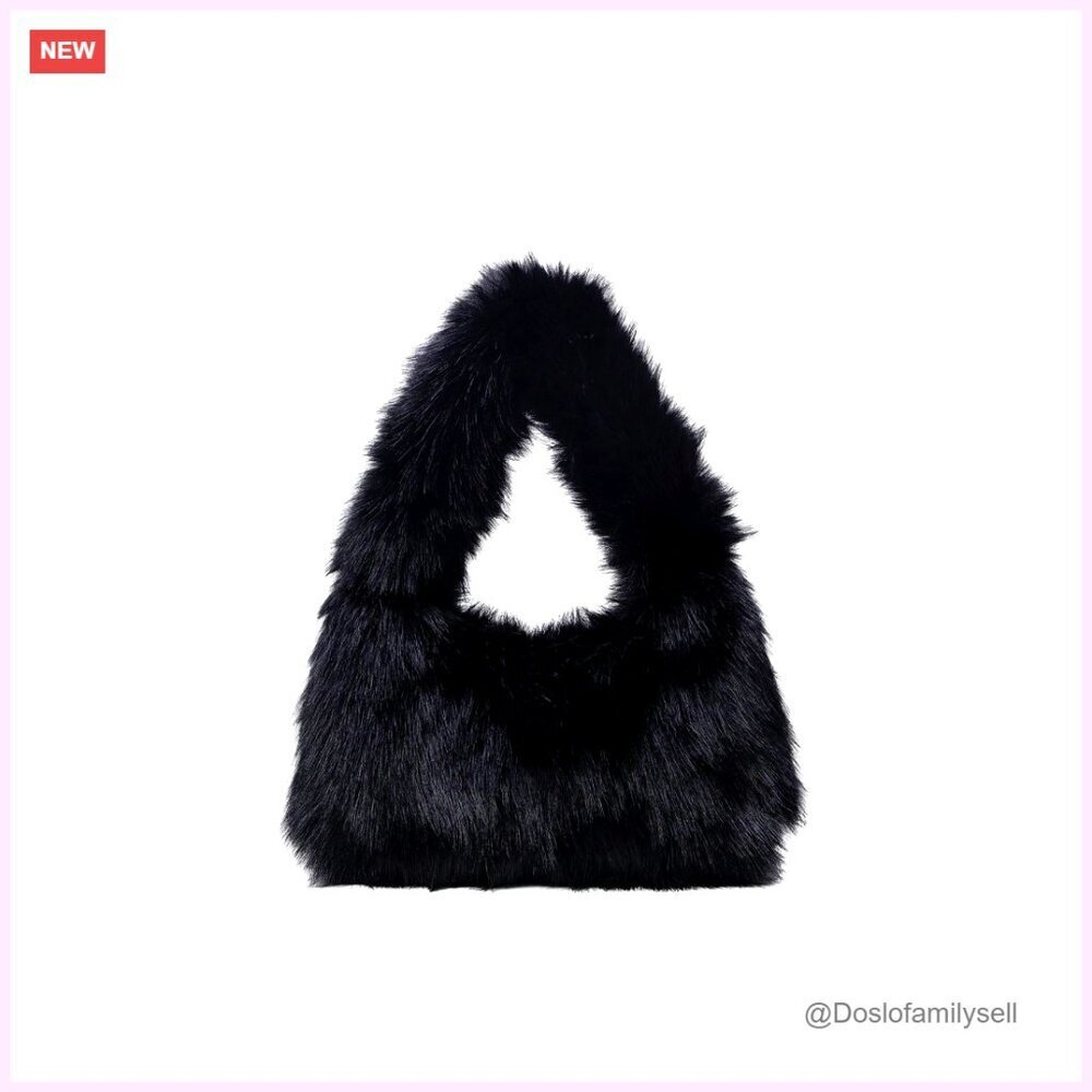 Faux Fur Crescent Shoulder Bag Plush Purse Hobo Tote